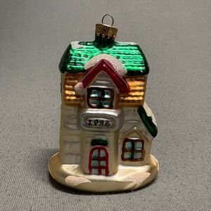 Glass Christmas Ornament 1892 House Green Roof Holiday Hometown Cottage
